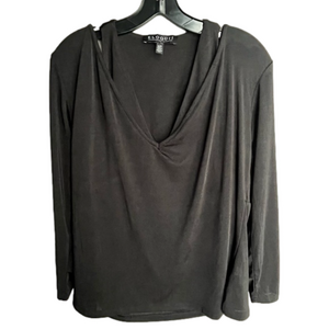 Eloquii Layered V-Neck Long Sleeved Stretch Jersey Top Black Womens Size 14/16